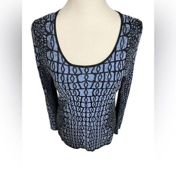 NIC+ZOE Sweaters - NIC+ZOE medium blue and black geometric sweater crew neck long sleeve